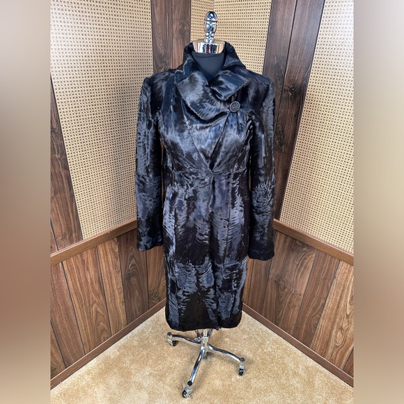 CASSIN NEW YORK JET BLACK RUSSIAN BROADTAIL FUR COAT JACKET SIZE SMALL - Picture 1 of 11